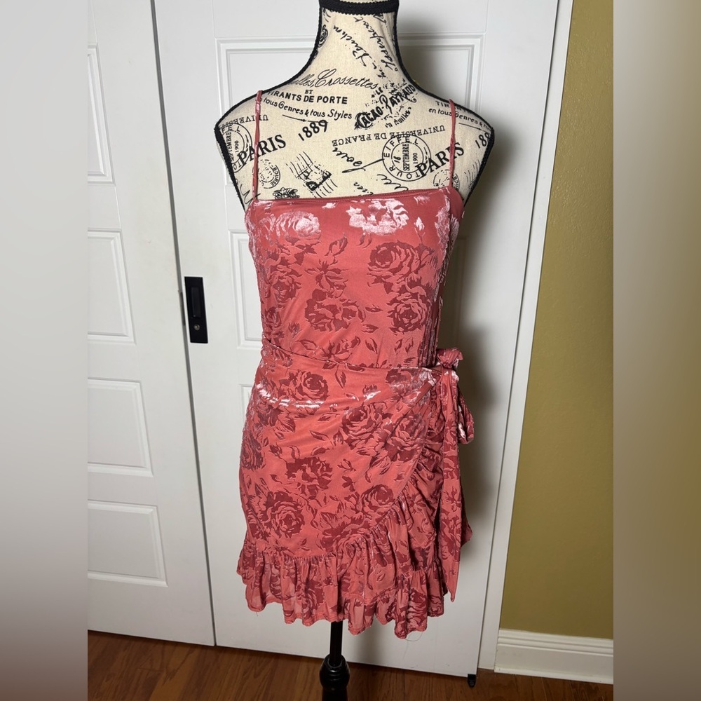 FREE PEOPLE INTIMATELY OLIVIA VELVET DRESS SIZE S Rose Burnout - Picture 2 of 6